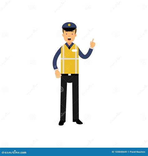 Cartoon Traffic Policeman Standing And Showing Thumb Up Gesture Road