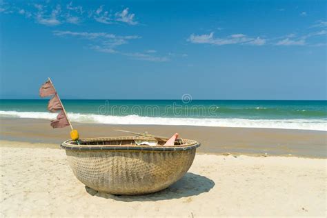 Traditional Fishing Boat On The Beach Of Hoi An Stock Image Image Of