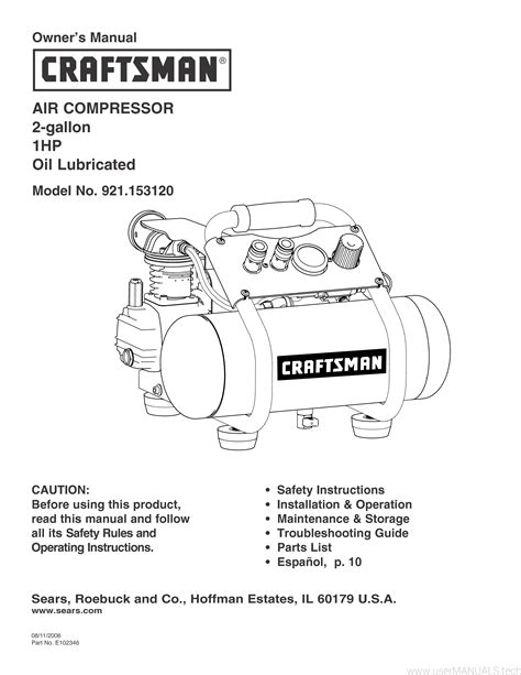 Craftsman 2 Gallon Air Compressor Owners Manual