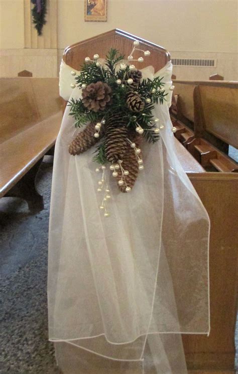 Pew Swag With Ivory Organza Pinecones Pine Greens Pinecone Wedding