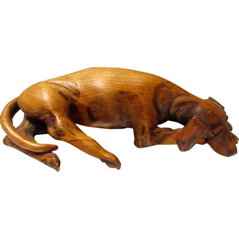 Vintage Hand Carved Wooden Hound Dog Hound Dog Hand Carved Carving