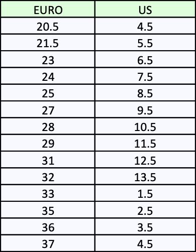 US - Euro Clothing and Shoe Size Conversion Chart