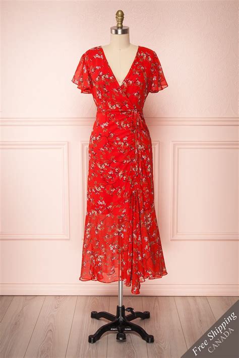 Katori Red Floral Chiffon Midi Wrap Dress Boutique 1861 Wrap Dress