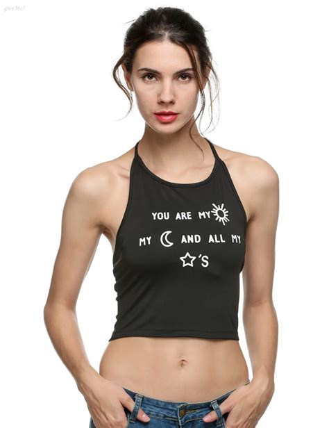 Sexy Letter Printed Crop Tops Women Backless Crop Top Sleeveless O Neck