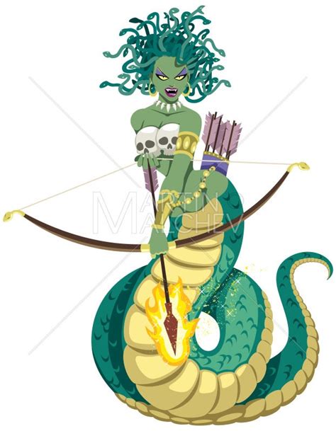 Medusa On White Vector Illustration Gorgon Monster Character Evil Serpent Snake Woman