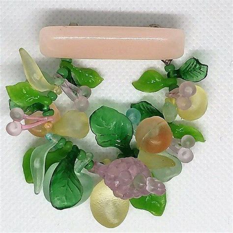 Fruit Salad Lucite Brooch Pastel Colors With Hanging Fruit Mid Century