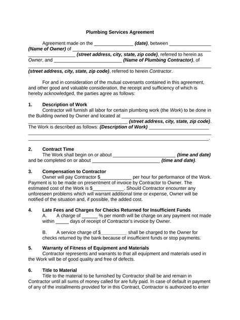 Plumbing Agreement Form Fill Out And Sign Printable Pdf Template