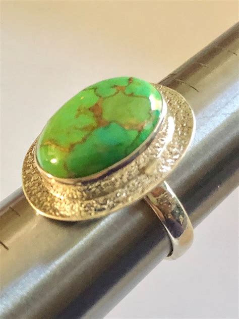 Copper Green Turquoise 925 Sterling Silver Ring Jewelry Size 8 Etsy
