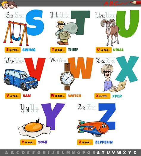 Educational Cartoon Alphabet Letters For Kids Set From S To Z 2850744