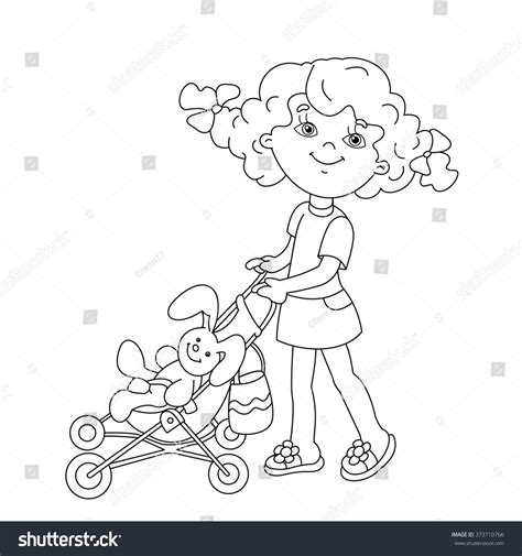 Coloring Page Outline Of Cartoon Girl Playing With Dolls With Baby