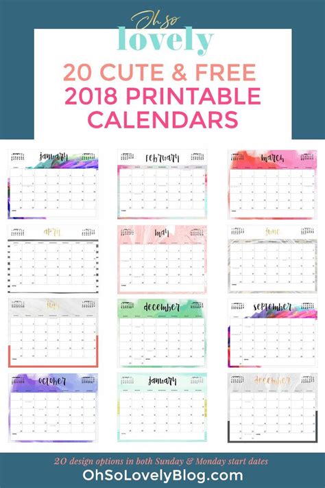 Download Your Free 2018 Printable Calendars Today There Are 20 Designs