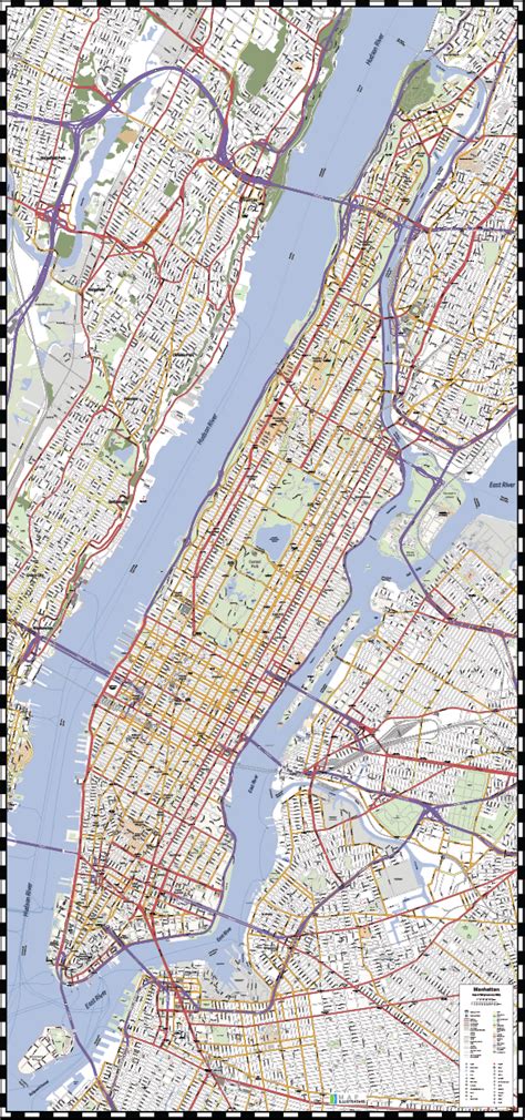 Detailed Vector Map Of Manhattan New York City Manhattan Map Map