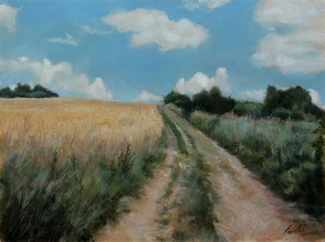 Countryside Road Through Fields Landscape Oil Painting Fine Arts
