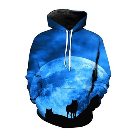 3d Moon Wolf Printed Long Sleeve Casual Hoodie With Pockets 36 Liked