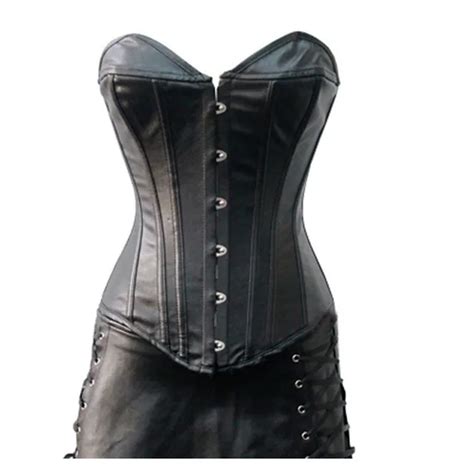 buy sexy faux leather overbust corset bustier basque top and mini skirt set