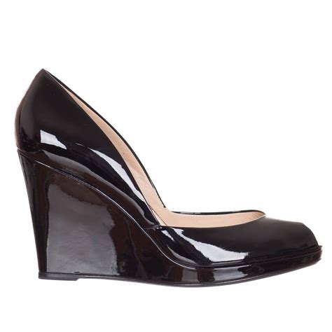 Michael Kors Vail Black Patent Leather Peep Toe Wedges Shoes Us 95 Eu 395