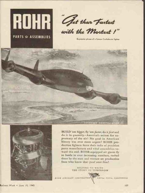 Rohr Aircraft Corp 1943 Get Thar Fustest With The Mostest Vintage Ad On