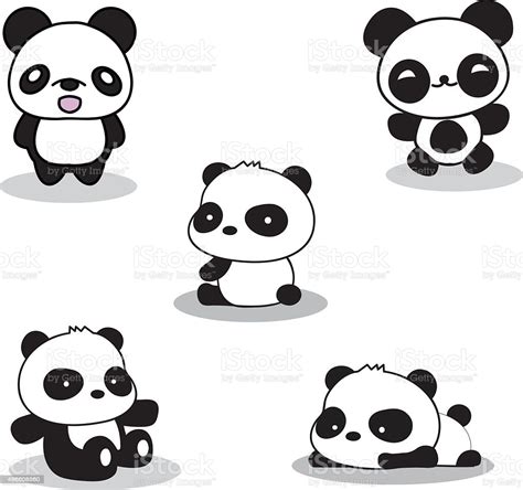 Set Of Cute Funny Cartoon Pandas Stock Illustration