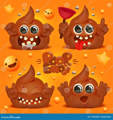 Cute Kawaii Poop Funny Cartoon Character Emoji Emoticon Collection