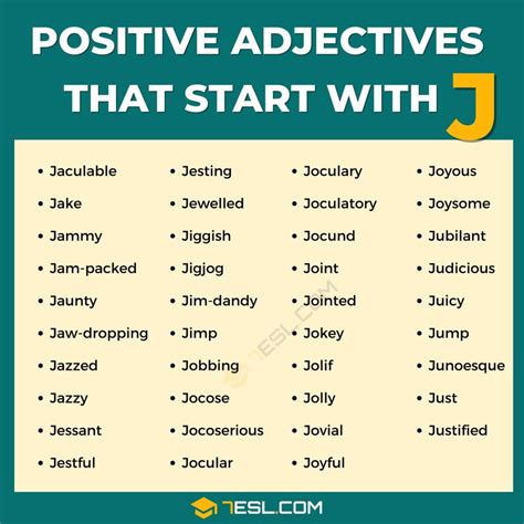 62 Useful Positive Adjectives That Start With J In English 7esl