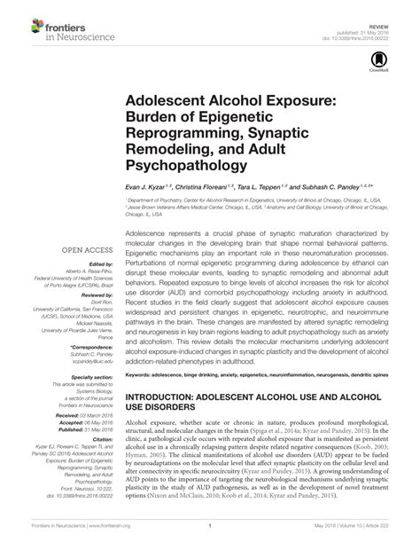Pdf Adolescent Alcohol Exposure Burden Of Epigenetic Reprogramming