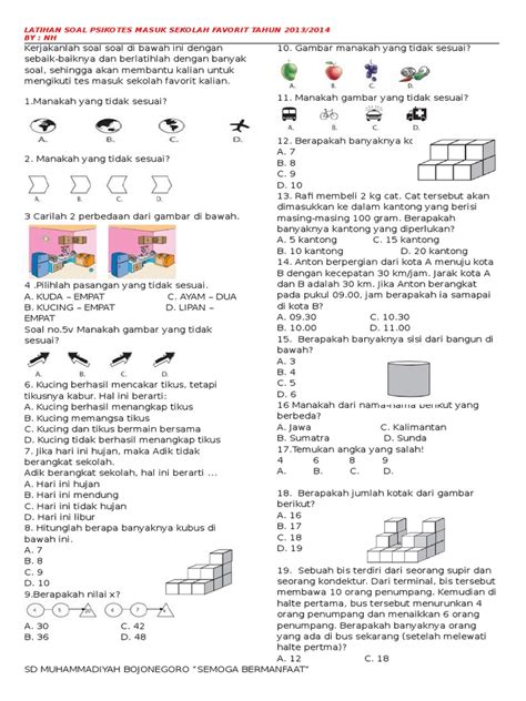 Pdf serba serbi tes inteligensi. Contoh Soal Tes Masuk Pondok Pesantren - Contoh Soal Terbaru