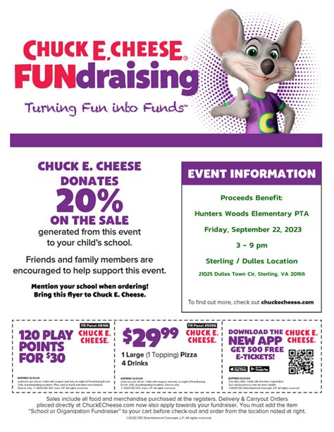 Chuck E Cheese Fundraiser Hunters Woods Elementary School Pta