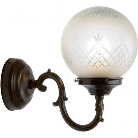 Traditional Antique Wall Light With Patterned Glass Globe Shade