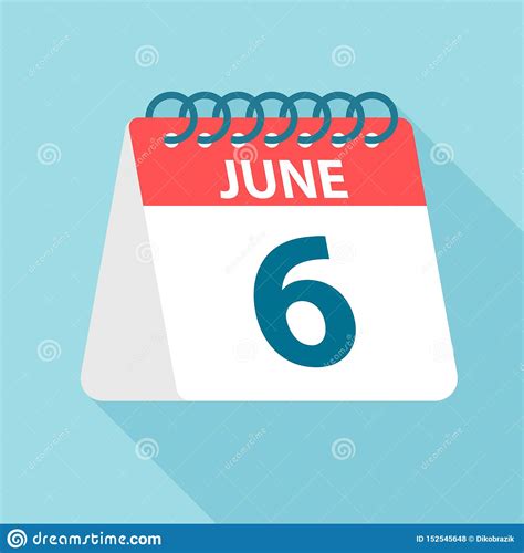 June 6 Calendar Icon Vector Illustration Of One Day Of Month