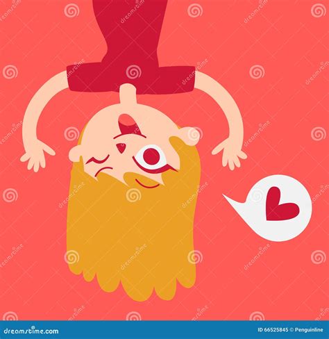 Cute Lover Girl Showing Upside Down On Screen Stock Vector