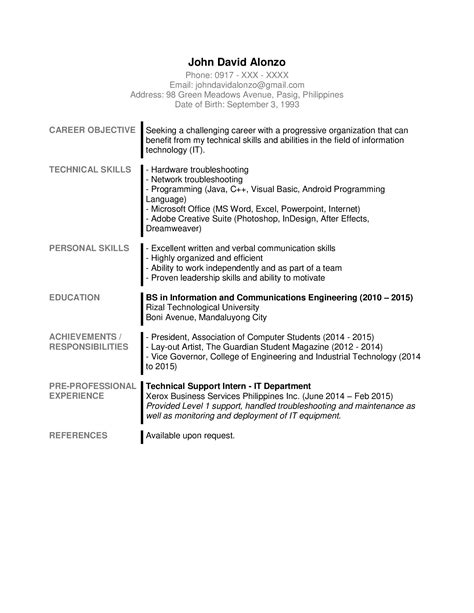 Sample Resume Formats For Fresh Graduates Jobstreet Philippines