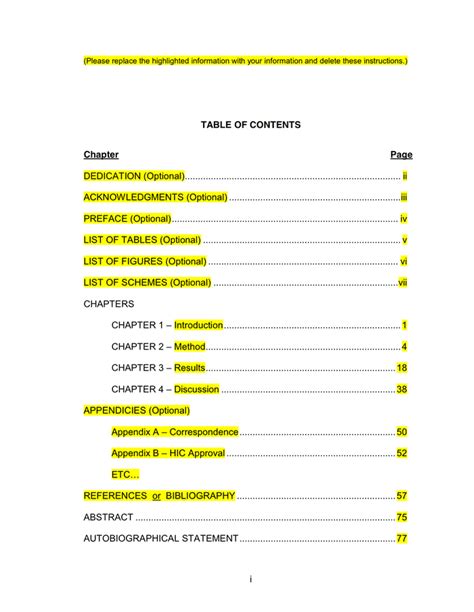 Mla Format Table Of Contents Sample Elcho Table