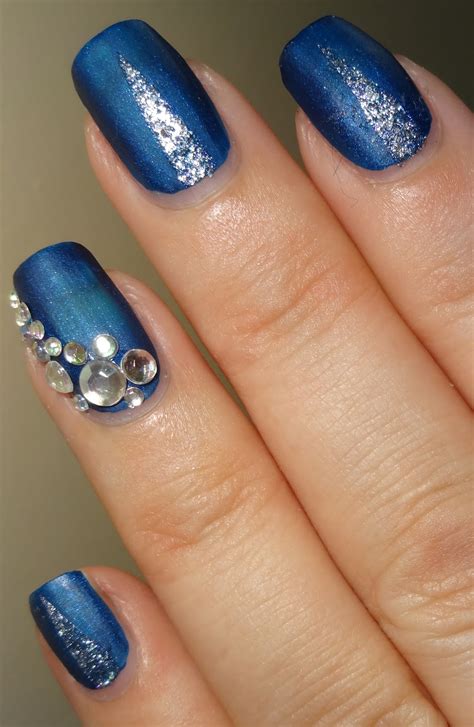 Wendys Delights Blue And Silver Mani Using 3d Nail Art Rhinestone Gems