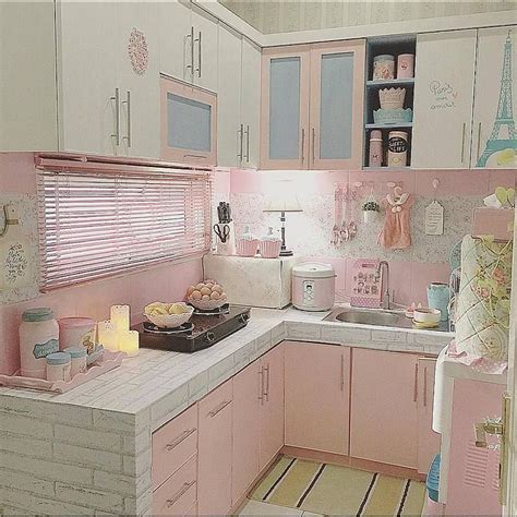 desain dapur shabby chic terbaru kitchen design decor pink kitchen