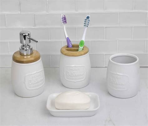 12 Units Of Home Basics 4 Piece Ceramic Bath Accessory Set With Rustic