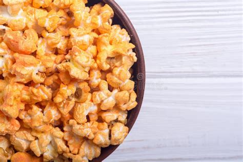 Yellow Cheese Popcorn In Bowl Stock Photo Image Of Heap Kernel
