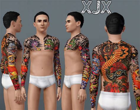 Mod The Sims Japanese Sleeves Backpiece Tattoo Skin Body Suit Tattoo Sims Mods Sims