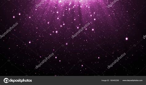 Abstract Purple Glitter Particles Background With Shining Stars Falling Down And Light Flare Or