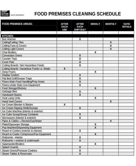 Cleaning Schedule Template For Restaurant Kitchen Printable Schedule