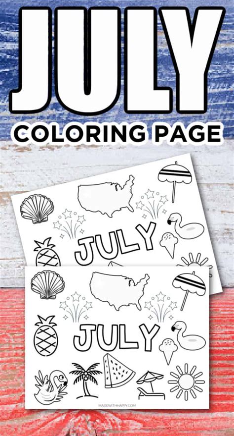 Free Printable July Coloring Page Made With Happy Summer Coloring