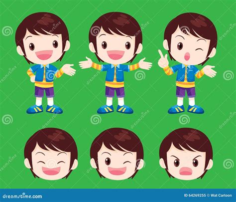 Cute Boy Actions Cartoon Vector 64269255