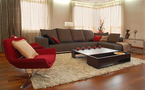 Gray Suede Sectional Sofa With Red Sofa Chair Hd Wallpaper Wallpaper