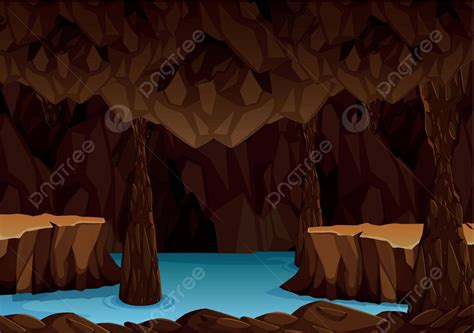 Underground Cave With Water Nature Background Underground Vector