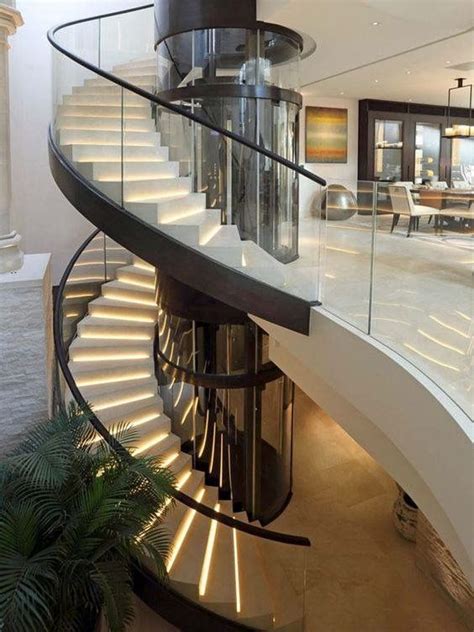 Decoration Inspiration Modern Curved Glass Staircasestairs Elevator