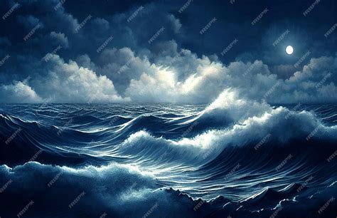 Premium Photo Large Ocean Waves And At Night Stormy Sea At Night
