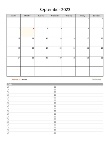 September 2023 Calendar With To Do List