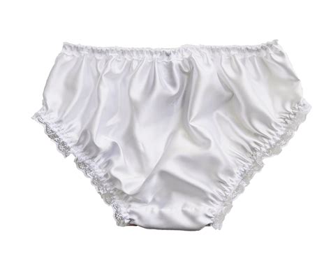 Weißer Satin Rüschen Spitze Trim Sissy Höschen Knicker Unterwäsche