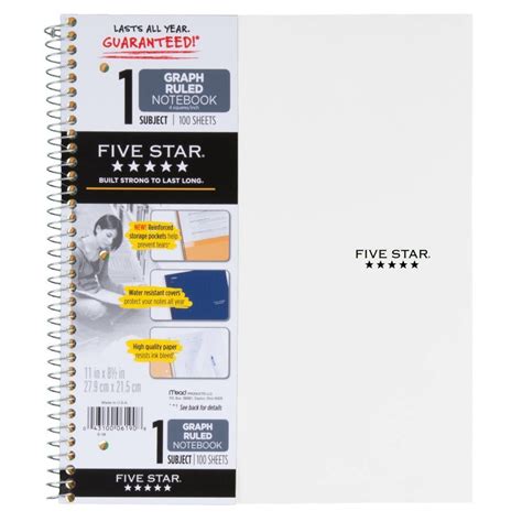 Five Star Spiral Notebook 1 Subject Quad Ruled Paper 100 Sheets 11