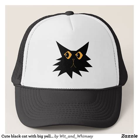 Cute Black Cat With Big Yellow Eyes And Spiky Fur Trucker Hat Urban