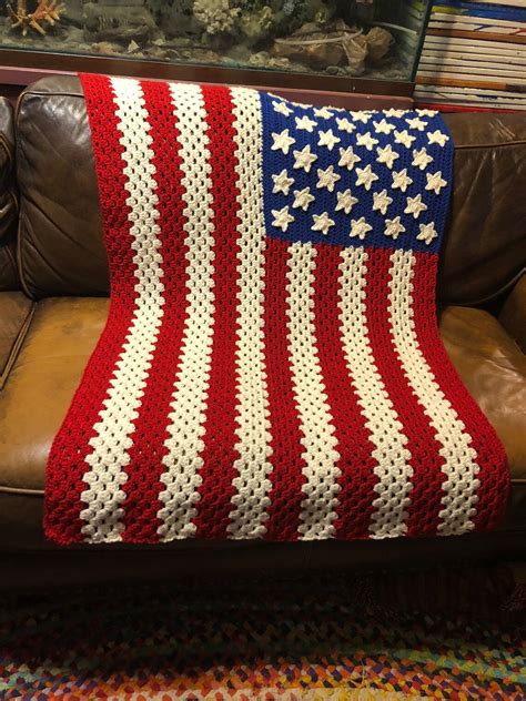 Crochet American Flag Afghan Blanket HANDMADE Etsy
